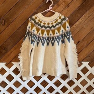 Anthropologie Greylin Fair Isle Glenna Fringed sweater size XS